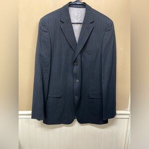 Boss Hugo Boss Mens Black Pin Striped 3 Button Suit Jacket Wool Blend Size 52